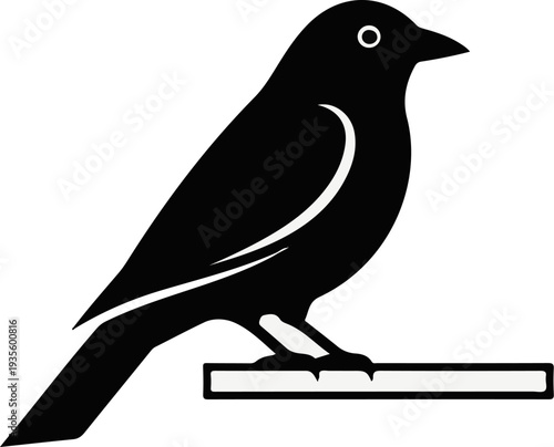 Silhouette of a small bird perched on a horizontal bar