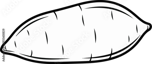 A simplified black and white line drawing of a single oblong root vegetable