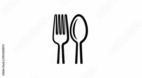 Simple black outline illustration of a fork and spoon on a white background