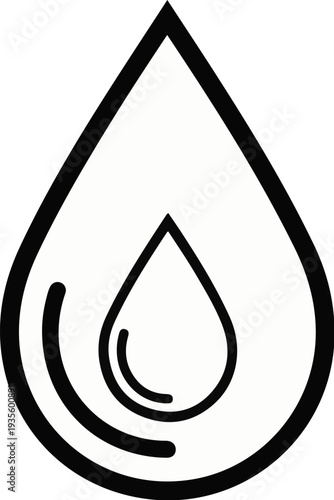 Simple black and white icon representing a water droplet within a larger droplet outline