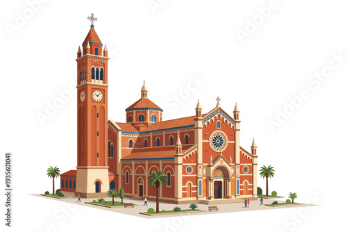 Architectural Elegance of a Church: A striking illustration of a magnificent church, its intricate design and towering steeple showcasing architectural grandeur and spiritual resonance.