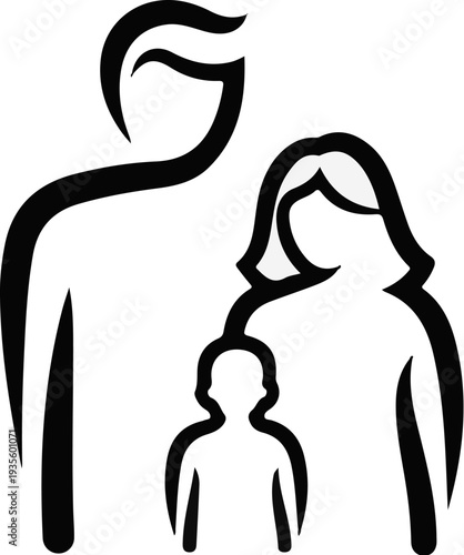 Stylized minimalist illustration of a family unit with parent figures and a child