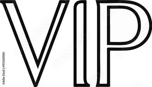 Large, bold, outlined letters spelling "VIP" in a stylized font