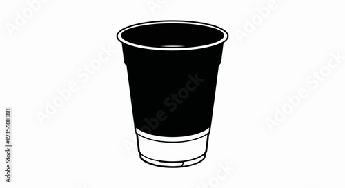 Black and white illustration of a tall, disposable cup with a lid