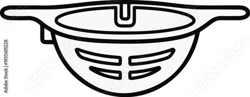 Outline drawing of a strainer with handles and a perforated bowl