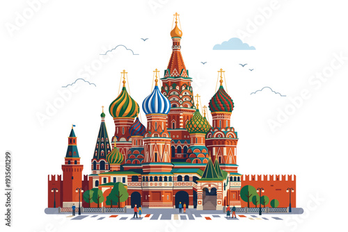 St. Basil's Cathedral: A stunning vector illustration of the iconic St. Basil's Cathedral, showcasing its vibrant architecture and intricate details. 