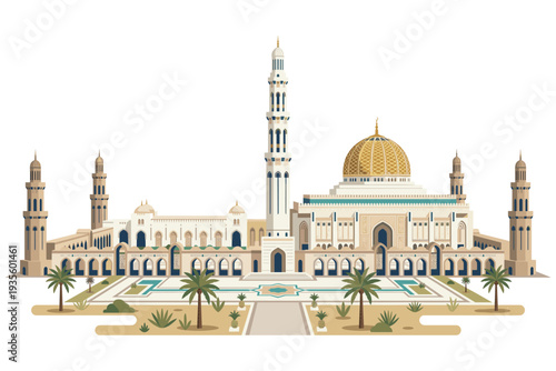 Majestic Mosque Architecture: A stunning architectural view of a grand mosque with intricate details, showcasing the artistry and cultural heritage, and evoking a sense of reverence and wonder.