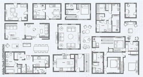 Architectural Floor Plans Collection of Various Apartment Layouts.