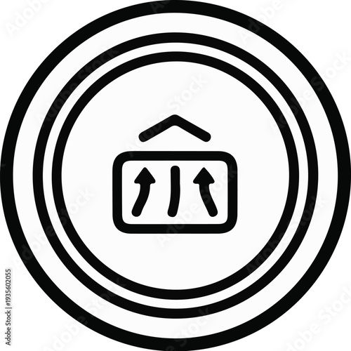 Circular icon with inward-pointing arrows, suggesting data flow or intake