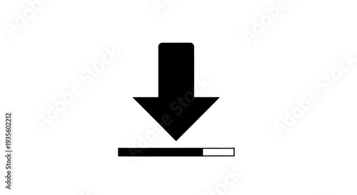 A large black arrow pointing downwards towards a horizontal bar with a partial white segment at the end