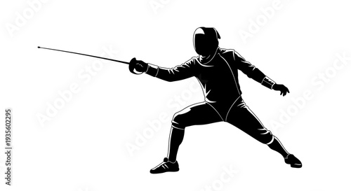 Fencer in action, executing a precise lunge with fencing sword in a dynamic stance