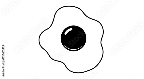 A simple black and white illustration of a fried egg viewed from directly above on a clean background