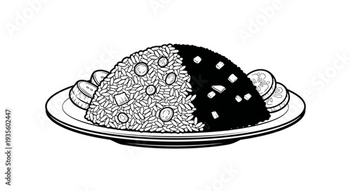 A delicious meal illustration on a plate from a top-down view