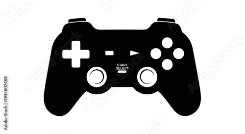 A black game controller on a white background viewed from the front