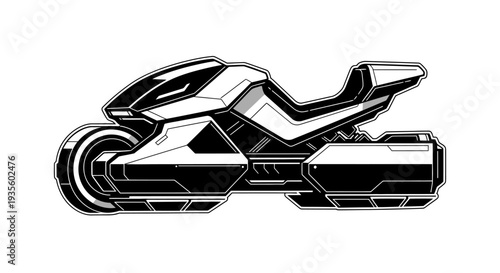 Futuristic motorcycle illustration with sleek design and advanced technology features, viewed from the side