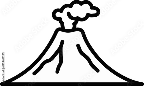 Stylized outline of a smoking volcano erupting with a plume of smoke