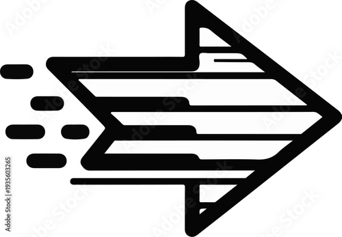 Stylized arrow symbol indicating rapid movement, forward direction, and progress