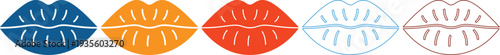 Set of colorful lip icons in various colors and styles isolated on transparent background