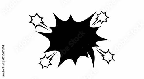 Black starburst explosion shape with radiating lines on white