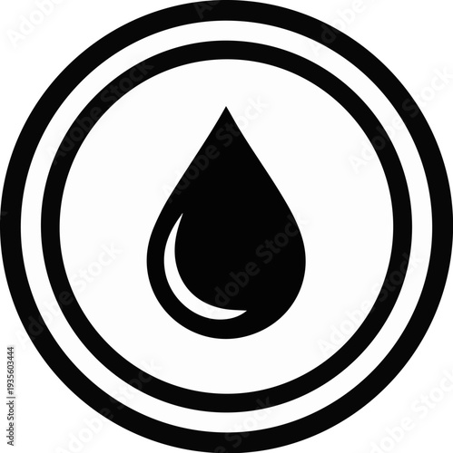Black water drop icon in concentric circles, minimalist design