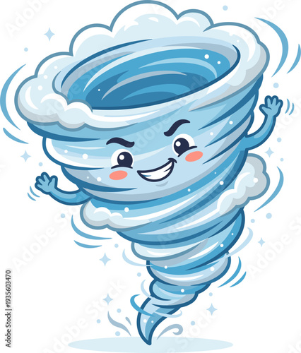 Cartoon Tornado Character With Smiling Face And Waving Arms
