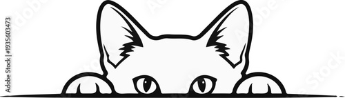Stylized outline of a cat peeking over a surface with large ears
