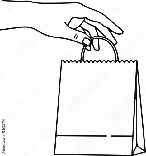 Hand holding a paper bag with a circular handle from the top