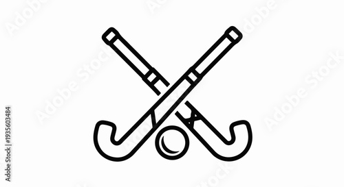 Two crossed hockey sticks and a ball on a white background