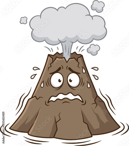 Cartoon Volcano Erupting With Smoke And Water Overflowing The Base