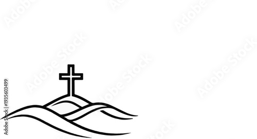 Stylized cross on rolling hills, a symbol of faith and hope