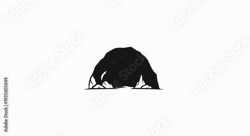 Silhouette of a dark cave entrance with textured shading against white