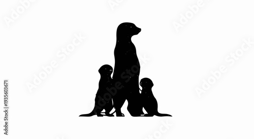 Silhouette of a meerkat family standing and sitting
