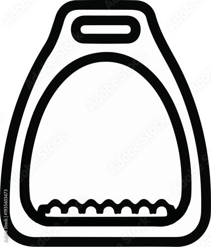 A simple black outline illustration of a horse riding stirrup