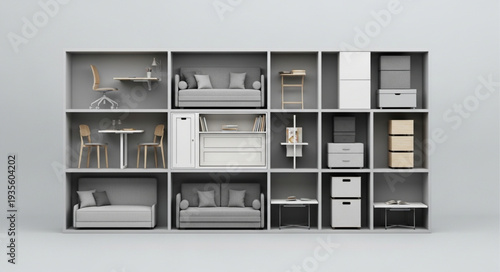 Modern Modular Shelving Unit with Diverse Compartments.