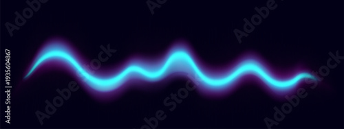 Dynamic sound wave with neon audio equalizer, abstract vector background. Music frequency blue purple gradient spectrum and pulsing digital waveform, voice energy design on black bg