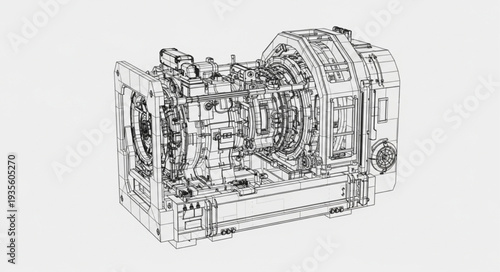 Detailed technical drawing of a complex industrial machine.