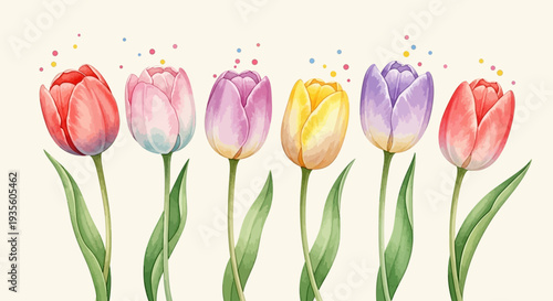 Colorful Tulips in Full Bloom with Confetti.
