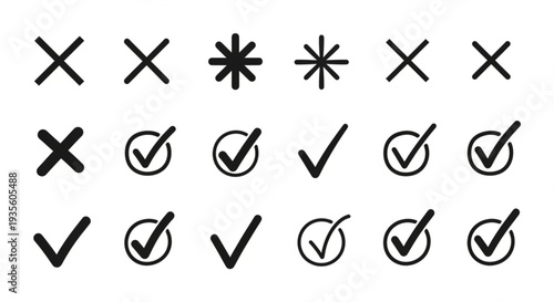 Collection of Check Mark and Cross Symbols.