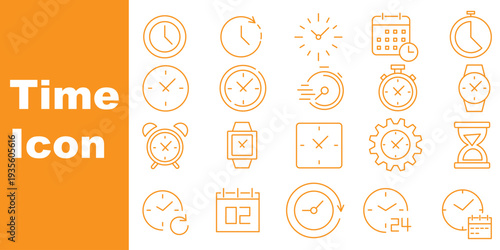 Time Line Editable Icons set. Vector illustration in modern thin line style of clock related icons: timer, stopwatch, alarm, and more. Isolated on transparent background.