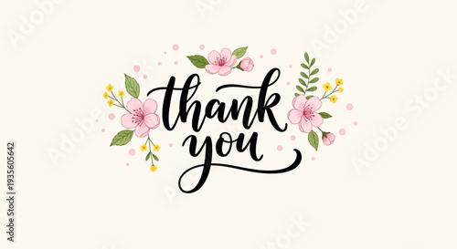 Floral thank you card design with elegant script and pastel flowers.