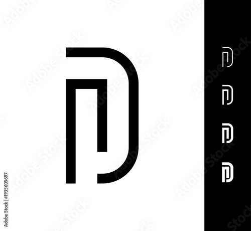 Letter D, digital alphabet cyber font, including set of four different set narrow letters, vector illustration 10EPS