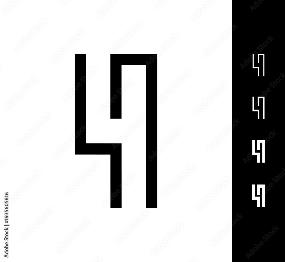 Obraz premium Number 4, digital numeral four, including set of four different set narrow numbers, vector illustration 10EPS