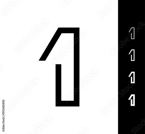 Number 1, digital numeral one, including set of four different set narrow numbers, vector illustration 10EPS
