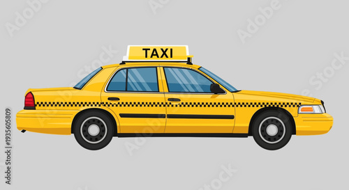 Yellow taxi cab illustration on gray background.