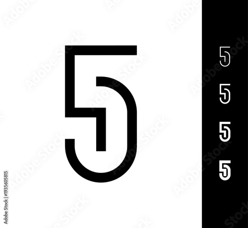 Number 5, digital numeral five, including set of four different set narrow numbers, vector illustration 10EPS