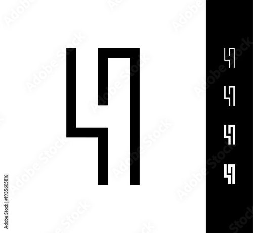 Number 4, digital numeral four, including set of four different set narrow numbers, vector illustration 10EPS