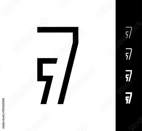 Number 7, digital numeral seven, including set of four different set narrow numbers, vector illustration 10EPS