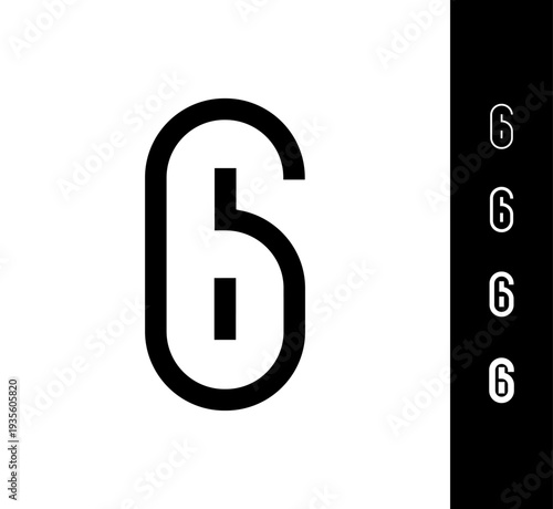 Number 6, digital numeral six, including set of four different set narrow numbers, vector illustration 10EPS