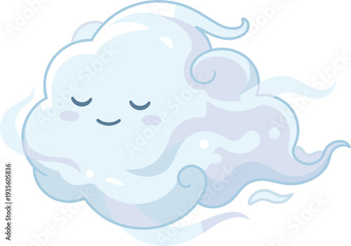 Cute Pixel Art Cloud Character With Closed Eyes And Smiling Face White Blue Gradient