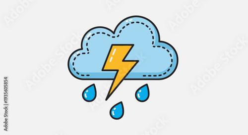 Cartoon illustration of a stormy weather with lightning and rain.
